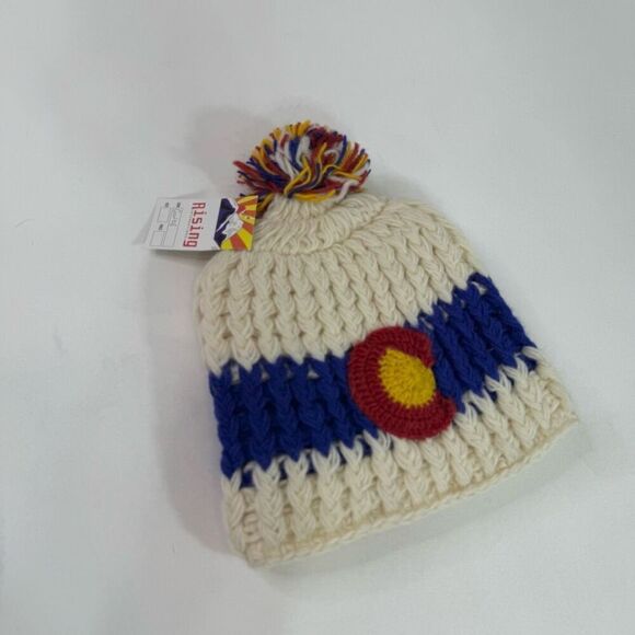 Rising International Hat Beanie Colorado Wool Pom Knit Crochet New One Size - Picture 1 of 10